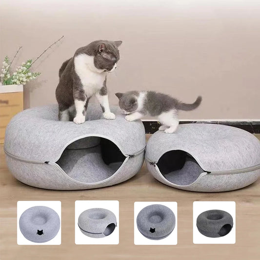 Donut-Katzenbett mit Tunnel aus Filz