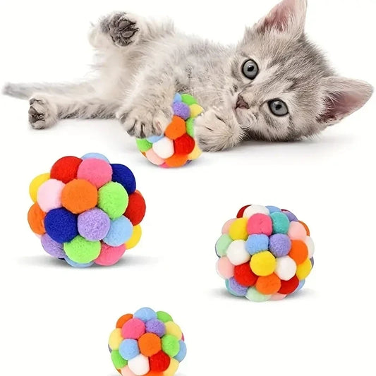 Plüsch-Glockenball für Katzen – bunter Wollball