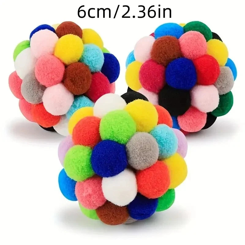 Plüsch-Glockenball für Katzen – bunter Wollball
