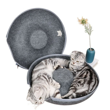 Donut-Katzenbett mit Tunnel aus Filz