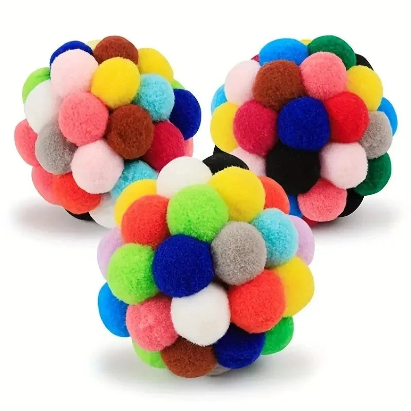 Plüsch-Glockenball für Katzen – bunter Wollball